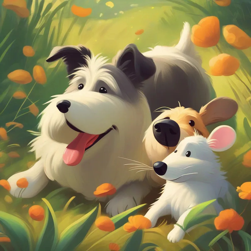 Older dog and mouse enjoying their time together.