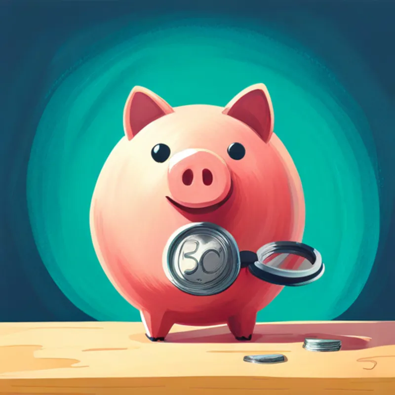 Bubu putting coins in a piggy bank and smiling