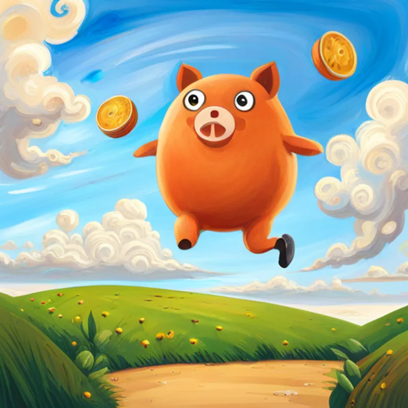 Bubu holding his piggy bank and jumping with excitement