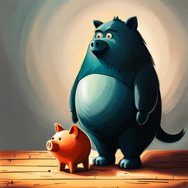 Bubu standing proudly with his piggy bank