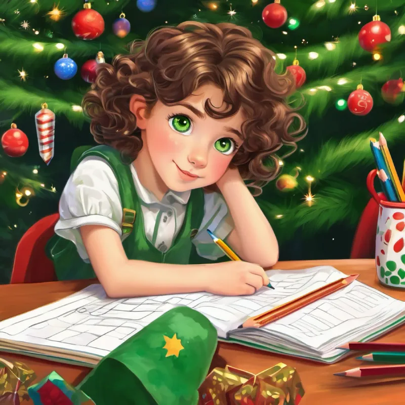 Issue arises, Planner, curly brown hair, green eyes, always has a pencil's drawings are blown away