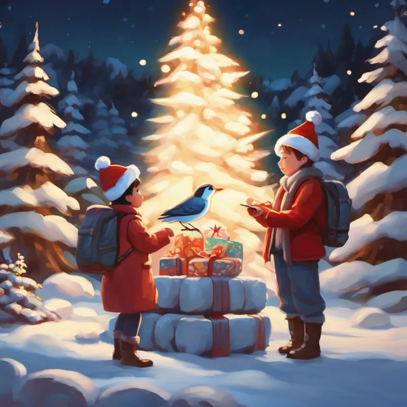 Collecting marshmallows, they notice a unique bird