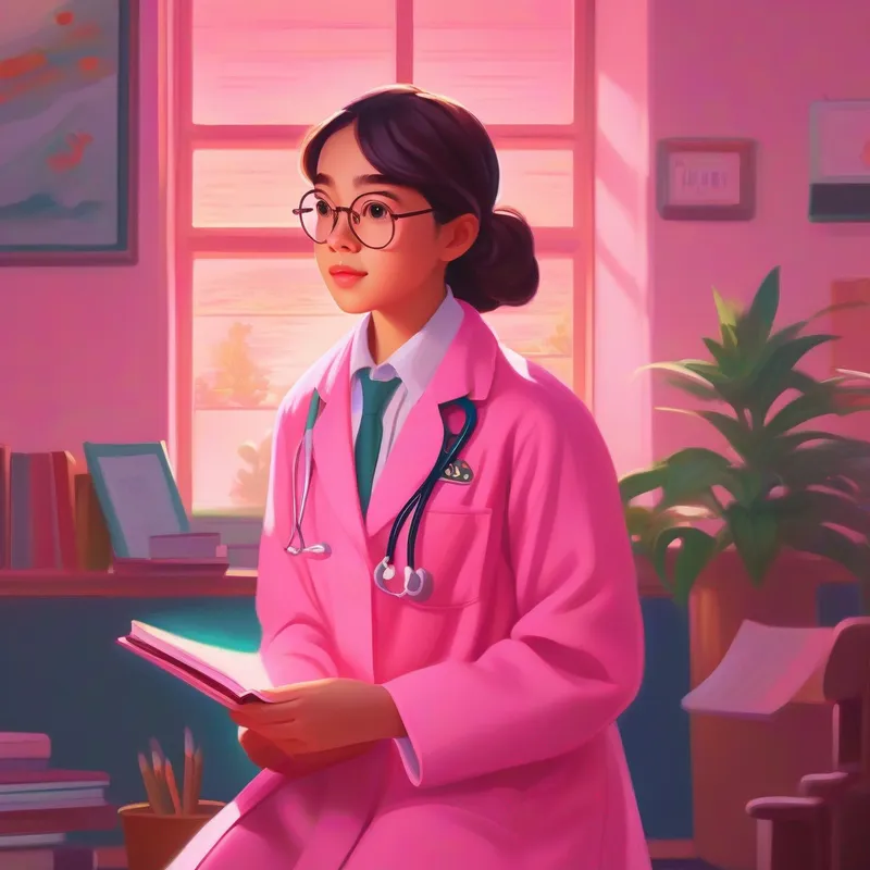 Lily - determined, dreams of becoming a doctor, wears pink getting accepted into medical school, studying hard, determined