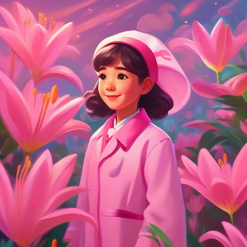 Lily - determined, dreams of becoming a doctor, wears pink becoming a doctor, happy and fulfilled