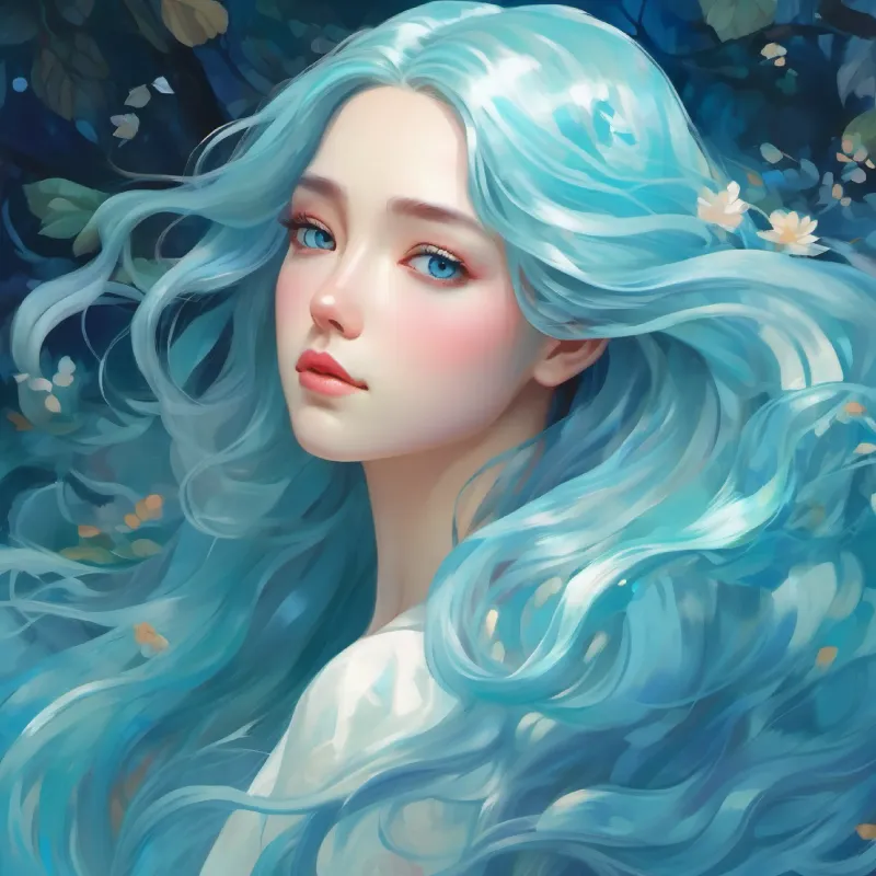Introducing the Graceful figure, long blue hair, pearlescent skin, aquamarine eyes.