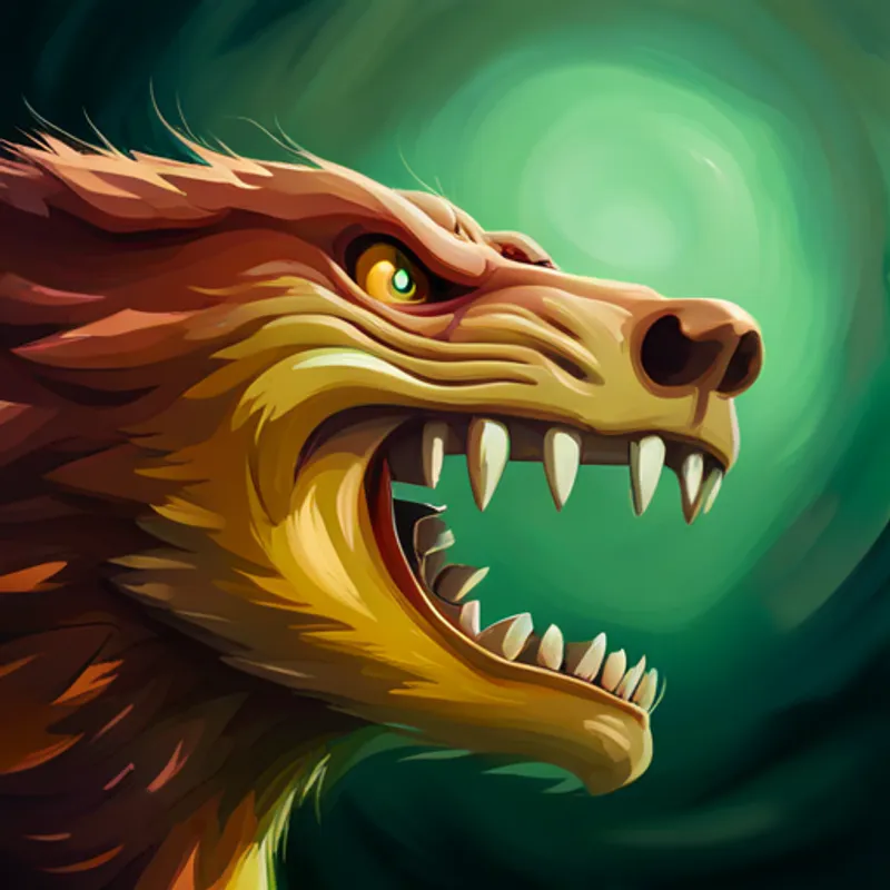 Green with sharp teeth and big roaring mouth. roaring with sharp teeth and claws