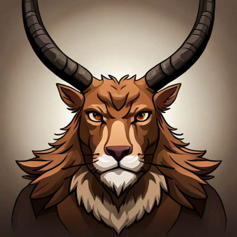 Brown with three horns and kind eyes. with three horns and peaceful expression