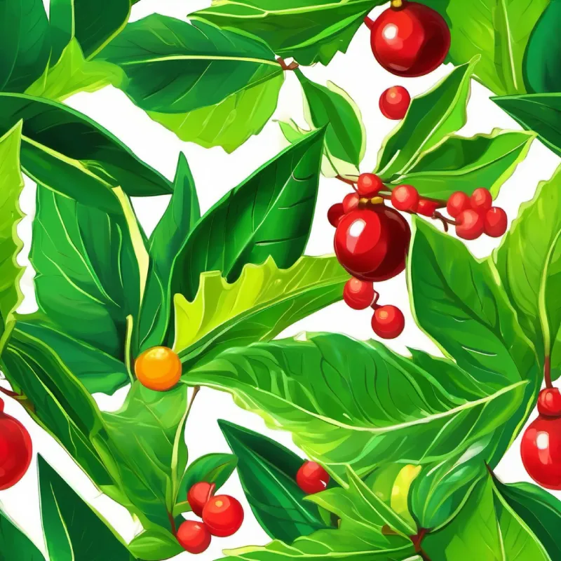 A healthy green leaf with pointy edges, no eyes or face describes converting sunlight to food.