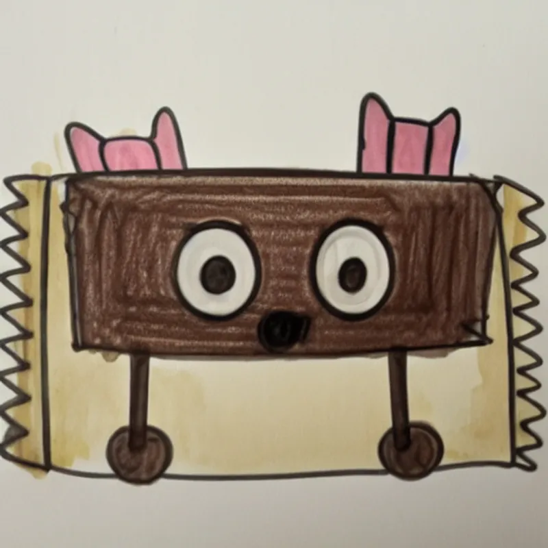 Coco, a chocolate bar with a face, arms, and legs