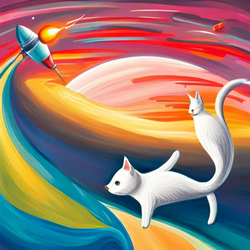 Two cats on Earth see a rocketship