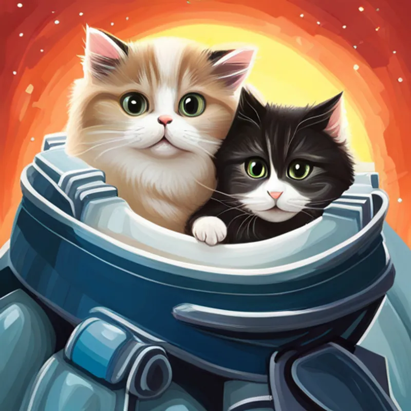 Cats holding onto each other in the shaking rocketship