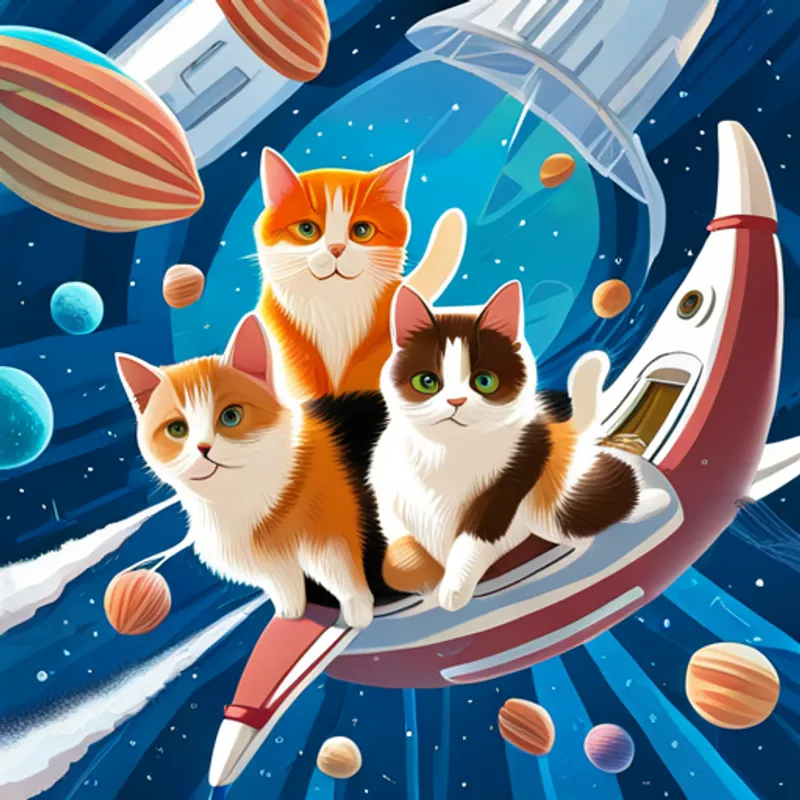 Cats steering the rocketship with their paws