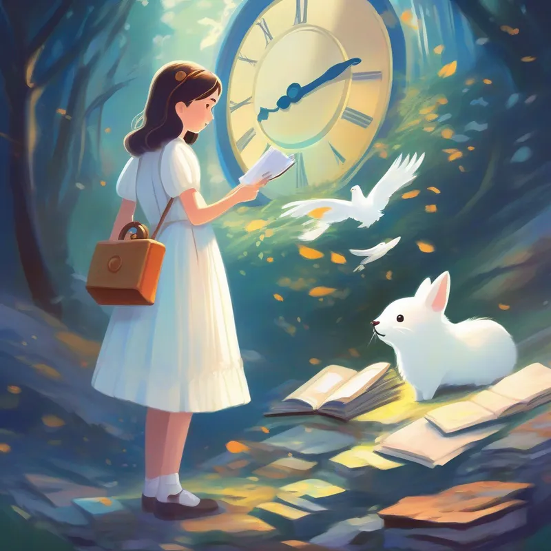 Friends search and find A spirit searching for her lost diary. Flowing white dress.'s diary and A spirit needing help fixing a broken clock. Worn-out clothing.'s clock.