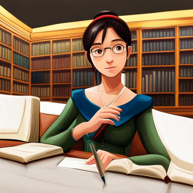 Samantha studying in a quiet library