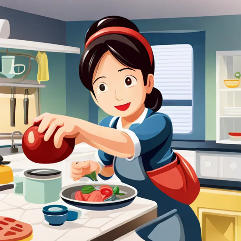 Samantha's mom cooking dinner in the kitchen