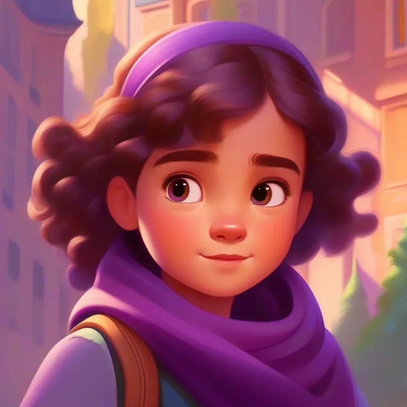 Brave girl, brown hair, determined eyes, wearing a purple scarf and friends create posters, educate classmates about diversity