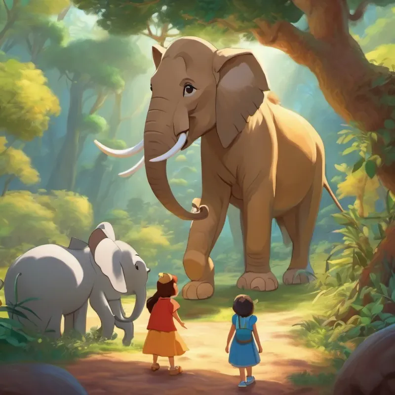 The ant cheerfully explaining her lesson to the lion and elephant.