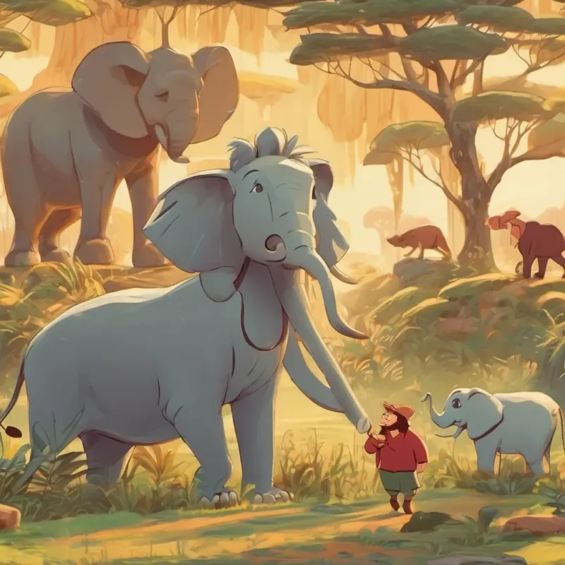 An intelligent ant speaking confidently to the lion and elephant.