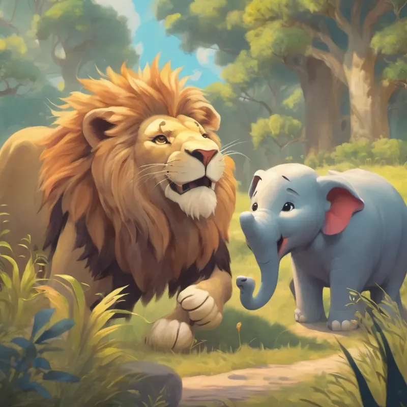 The lion and elephant laughing heartily at the small ant.