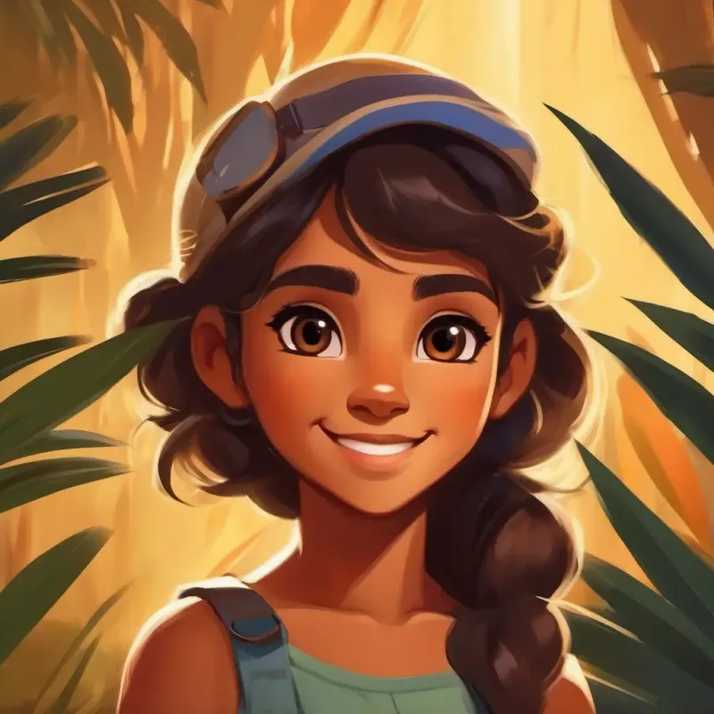 Tanned skin, twinkling brown eyes, kind smile's first impression of Olive skin, lively dark eyes, bright and warm presence, using fun animal comparisons.