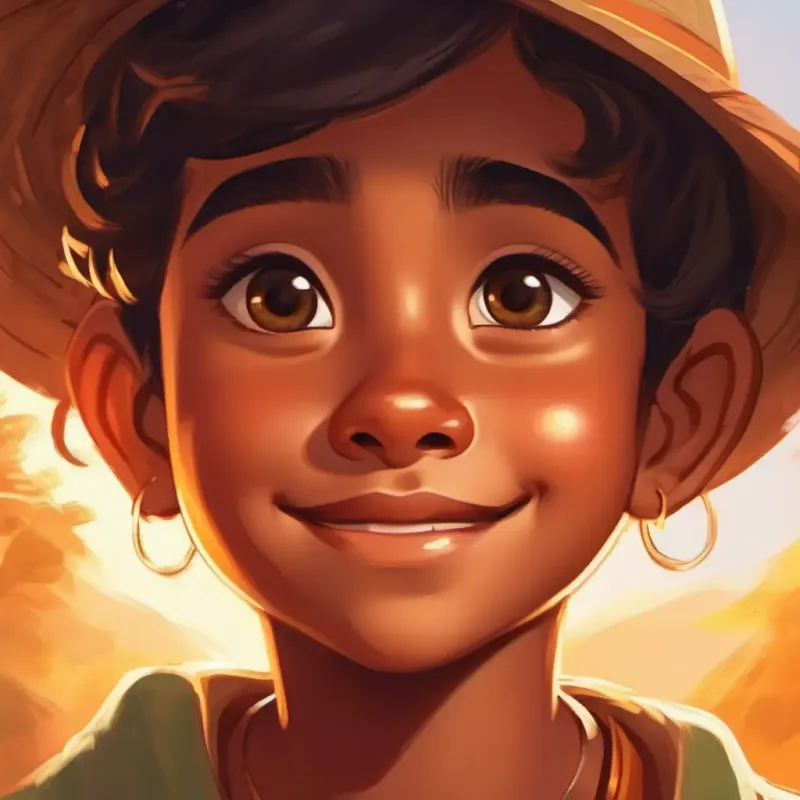 Tanned skin, twinkling brown eyes, kind smile and Olive skin, lively dark eyes, bright and warm presence's journey, facing challenges and winning acceptance.