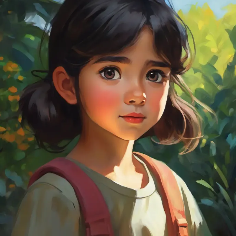 Young girl, dark hair, bright eyes, active listener's initiative, willingness to help, responsible thinking