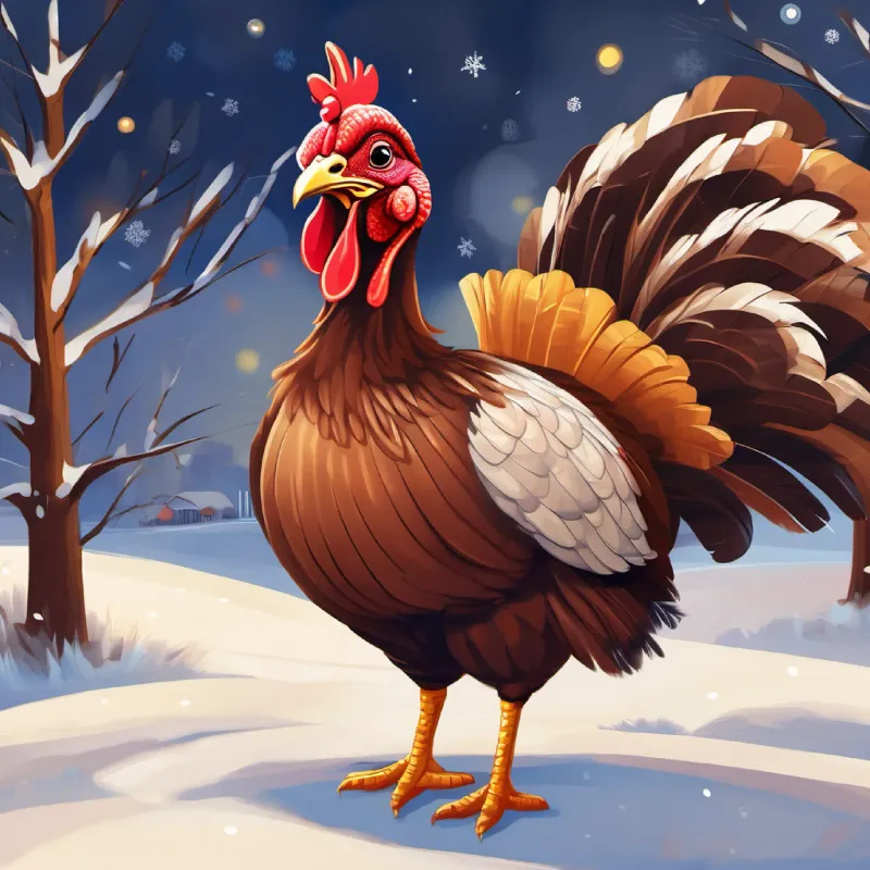Introduction to Wacky turkey with brown feathers and curious, bright eyes, a playful turkey on a farm.
