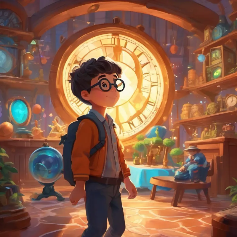 Introduction of Imaginative boy, big glasses, always full of wonder and his time machine on his birthday in the future.