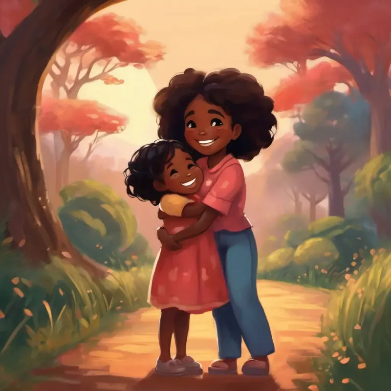 A 5-year-old African girl with a big smile and a heart full of love and her mom, hugging tightly with tears of joy.