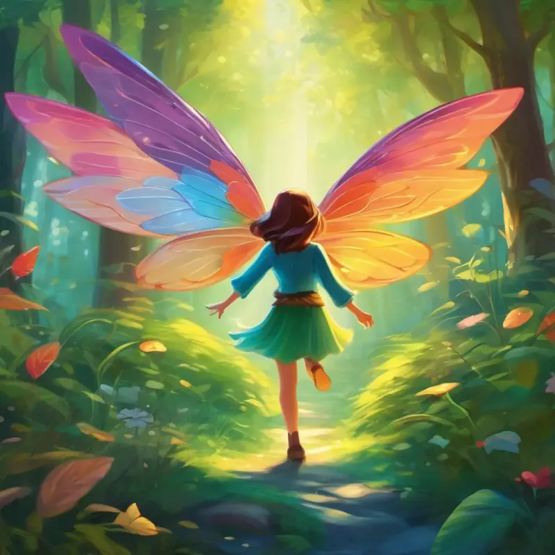Meeting the fairy, colorful wings, friendly greeting, enchanted forest revealed