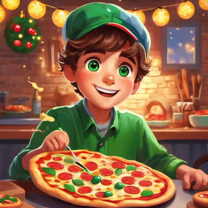 Young pizza boy, brown hair, green eyes, playful realizes he can swap voices with people.