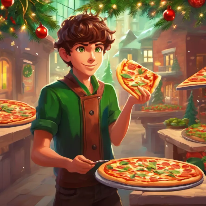 Young pizza boy, brown hair, green eyes, playful uses his powers to ease tensions between people.