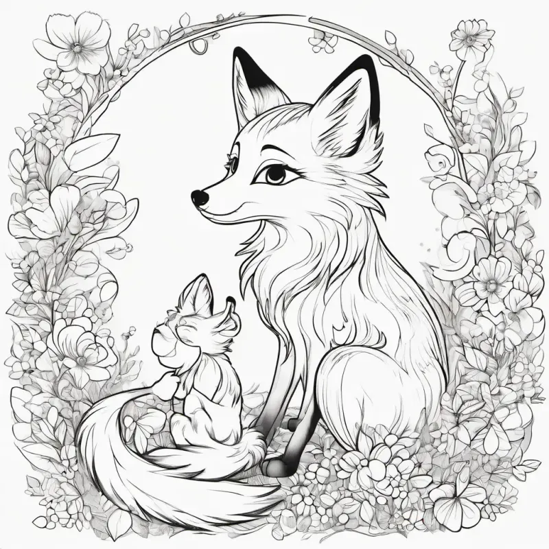 They saw fairies painting flowers. Young fox, orange fur, bright blue eyes gave a bracelet to the littlest fairy, receiving a warm hug.