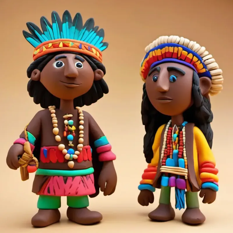 Native Americans have brown skin and dark eyes They wear colorful clothes made from animal skins and Christopher Columbus has fair skin and light-colored eyes He wears fancy clothes and a hat talking and sharing food.