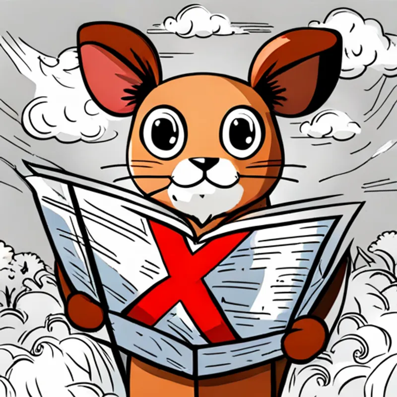 Small brown animal with a friendly smile holding a map with a big red X