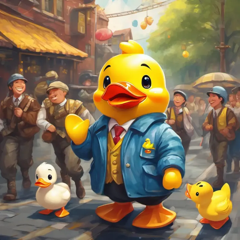 A yellow rubber duck named A yellow rubber duck with a big smile joins the crew. He has a big smile.