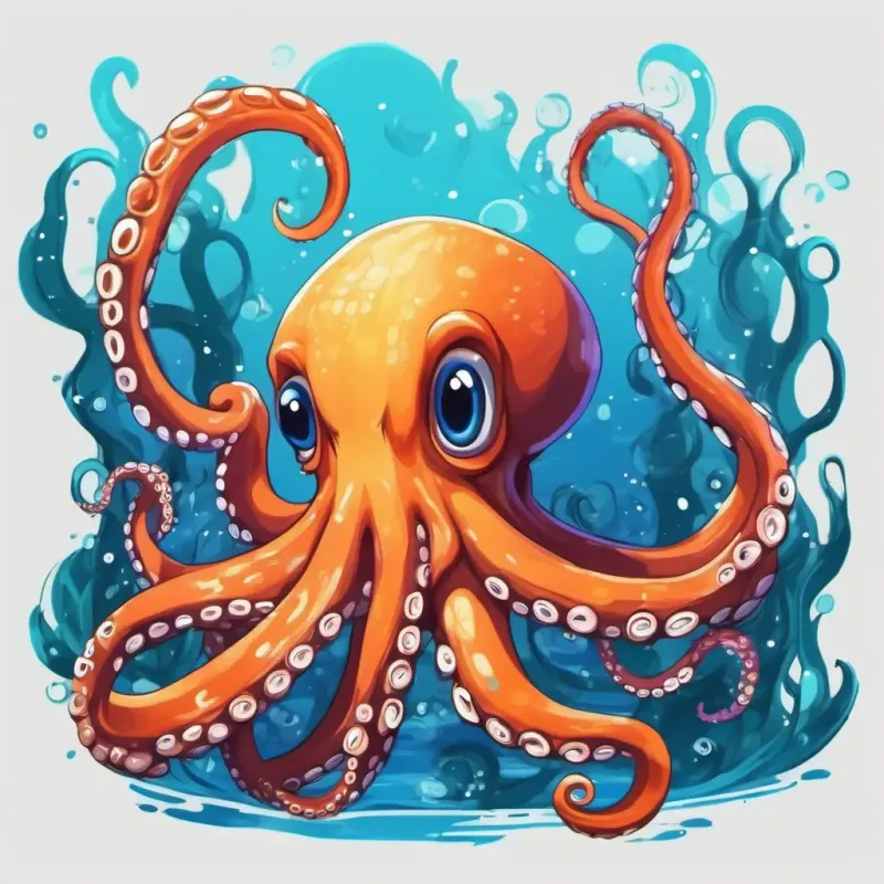 An octopus named A mischievous octopus with long tentacles and the ability to squirt ink with long tentacles and the ability to squirt ink joins the crew.