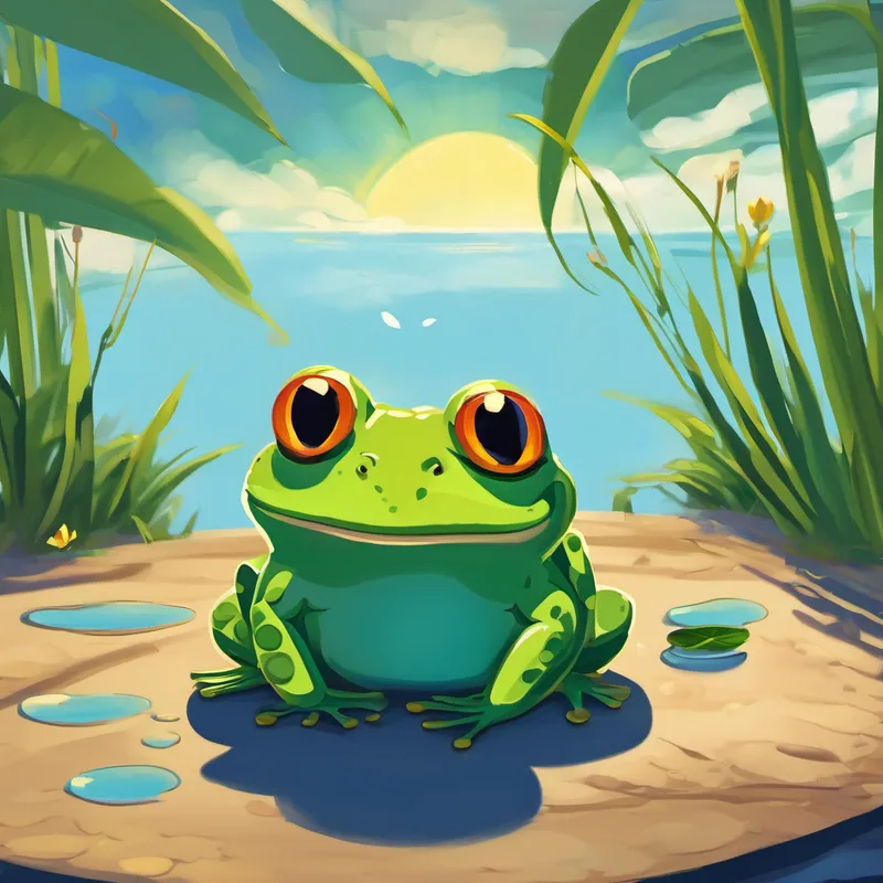 One sunny morning, Grumpy Frog woke up feeling particularly grouchy. He hopped out of his lily pad and glared at the bright blue sky. 'Why is the sun always so cheerful?' Grumpy Frog muttered to himself. He didn't understand why everyone around him seemed to love sunny days.