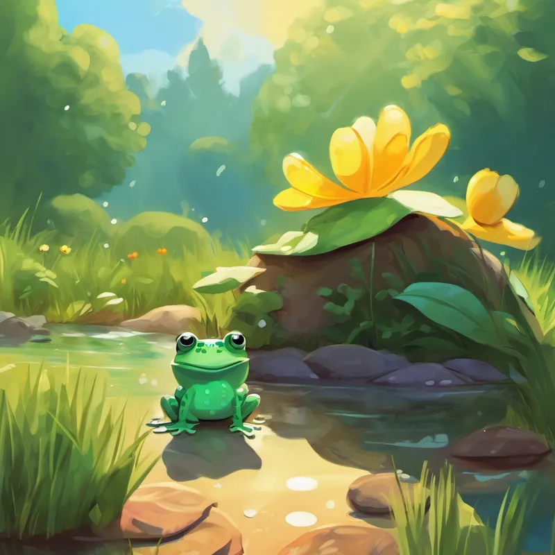 From that day on, Grumpy Frog became a little less grumpy and a little more appreciative of the sunny days. He learned to find joy in simple pleasures like hopping in puddles, basking in the sun, and spending time with his friends. And whenever Grumpy Frog felt a frown coming on, he just closed his eyes and remembered the beauty of a sunny day.