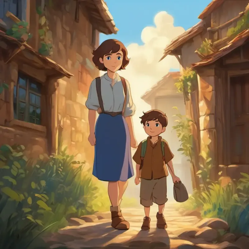 Introduction to Young boy, adventurous spirit, short brown hair, blue eyes and his mother, their poverty