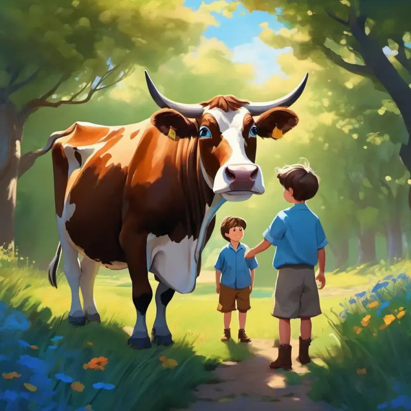 Young boy, adventurous spirit, short brown hair, blue eyes's mother decides the cow must be sold