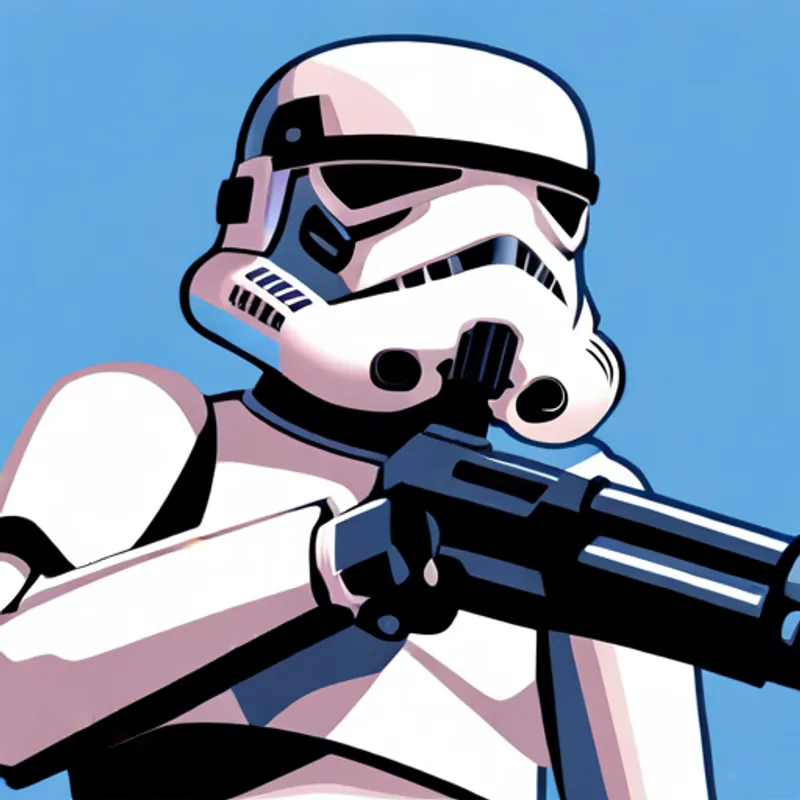 Stormtrooper Tim smiling with his blaster