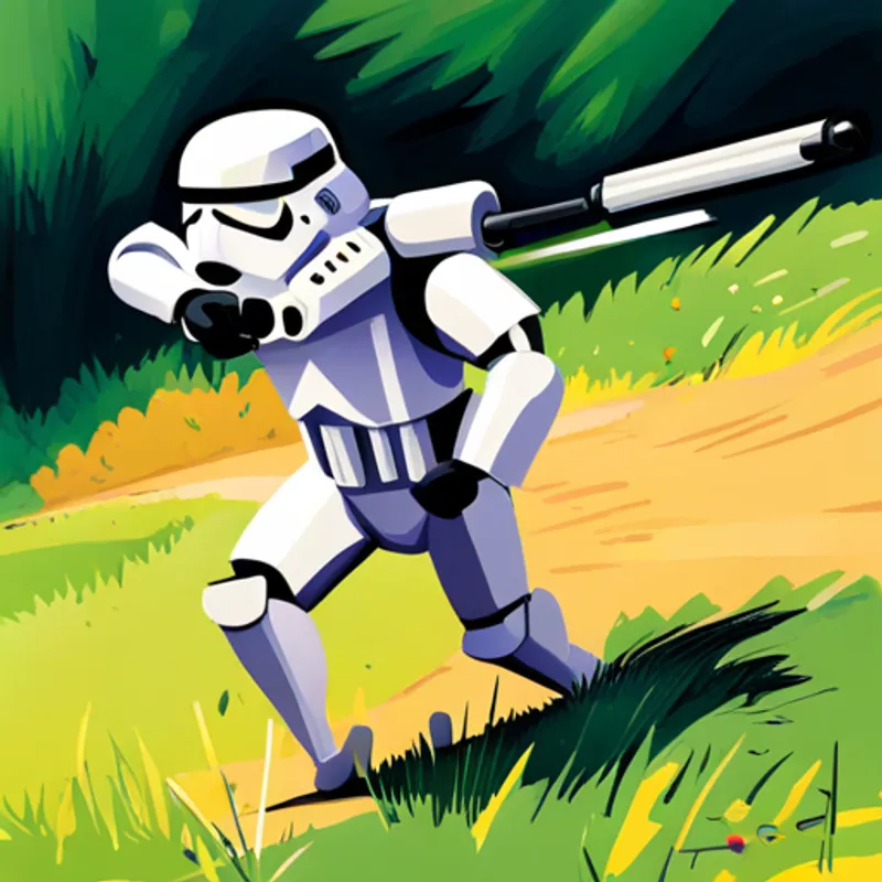 Stormtrooper Tim chasing after his bouncing blaster