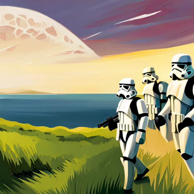 Stormtrooper Tim returning to his post, others laughing