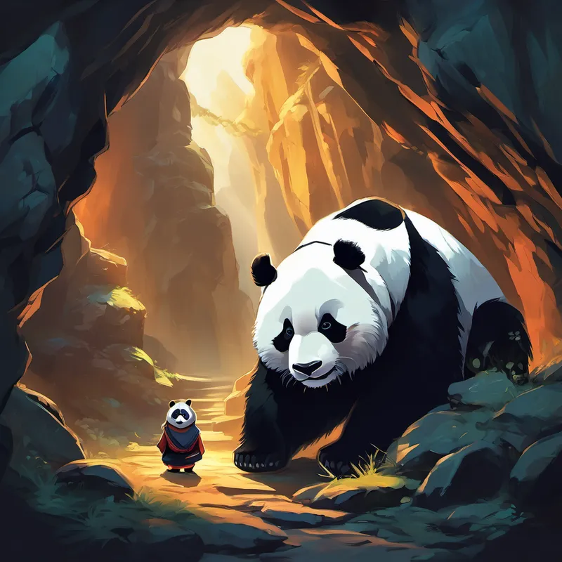 After days of searching, the panda finally arrived at a dark and mysterious cave. Inside, it found its adversary, a wicked wolf named Shadowfang. Shadowfang was twice the size of the panda and radiated darkness wherever it went. It was known for its ability to cast spells that brought misery and fear to those it encountered.