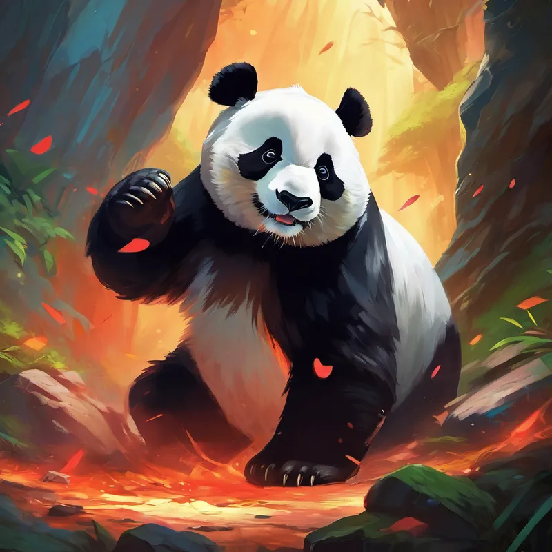 The panda bravely approached Shadowfang, its heart filled with courage. The two engaged in an intense battle, each using their own unique powers. The clash of magic filled the cave, creating bright flashes of light and thunderous echoes. The battle went on for what felt like an eternity, but in the end, the panda emerged victorious.