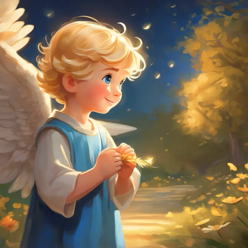 A heartfelt goodbye between A small angel with golden hair and big blue eyes, always smiling and the boy, a precious moment of connection.