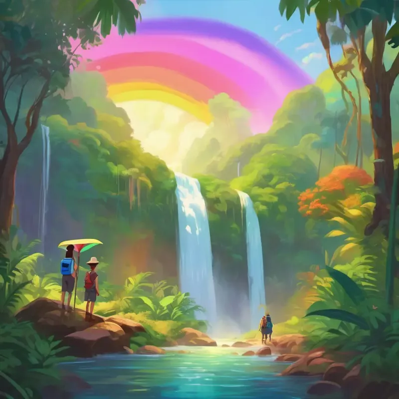 The friends decide to embark on the quest to find the Rainbow Waterfall and set off into the jungle.