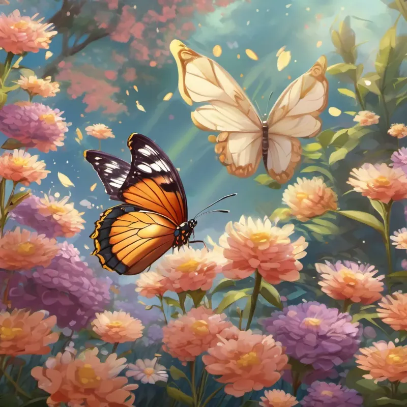 A butterfly fluttering gracefully among the flowers the butterfly fluttering gracefully among the flowers, illustrating her life cycle stages.