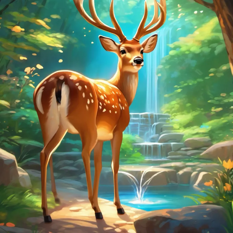 Meeting Gentle deer, kind eyes, graceful the deer, finding the wishing well, making wishes